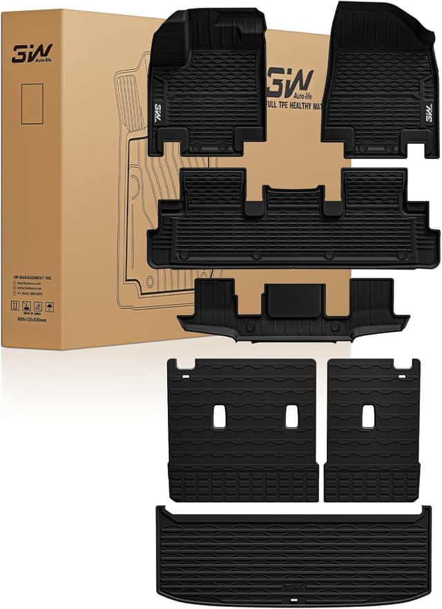 Detalle de 3W TPE All-Weather Floor Mats, Cargo Liner & Back Seat Covers for 2022-2026 Nissan Pathfinder (7-Passenger) — Black