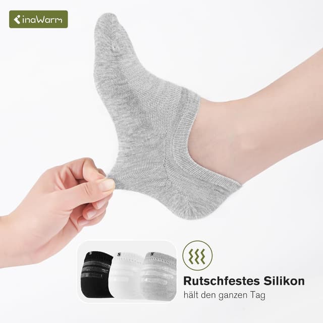 Detalle de inaWarm Bambus No-Show Sneaker Socken für Damen (6/10 Paar) mit rutschfesten Silikonpads