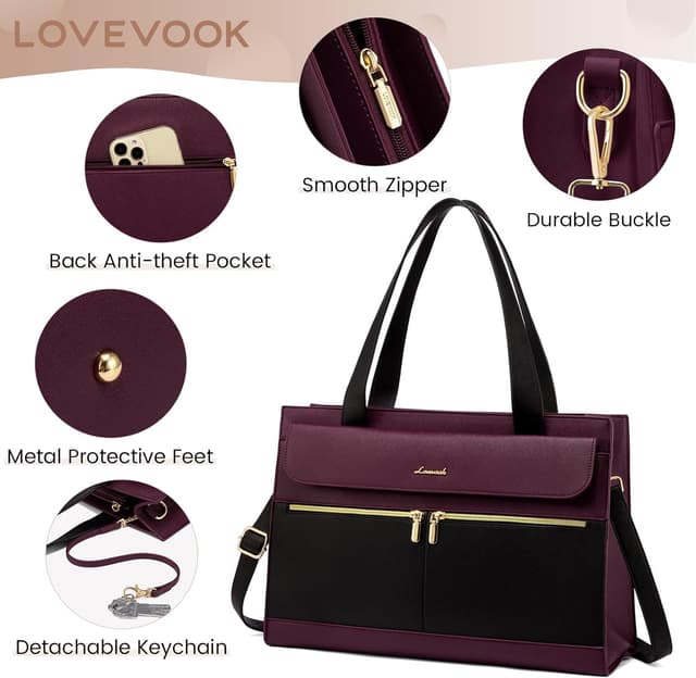Detalle 2 de LOVEVOOK Women’s Laptop Bag for 17.3 Inch Laptops — Waterproof Work Tote with Clutch Purse