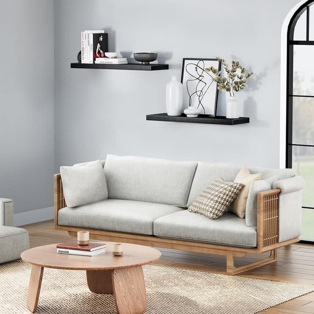 Detalle 2 de STOREMIC Floating Shelves Black 60cm (Set of 2) – Easy to install wall shelves for bedroom, bathroom, office and living room