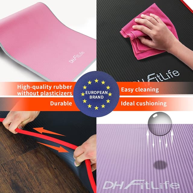 Detalle 1 de DH FitLife Yoga Mat 183 x 61 x 1 cm (Extra Thick) – Non-Slip fitness & Pilates mat with carry strap