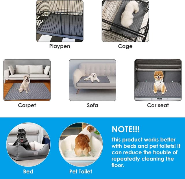 Detalle de Washable Puppy Pads (2 Pack) Reusable Dog Training Pads, 100x70cm, Non-Slip Waterproof Whelping Mats – Grey