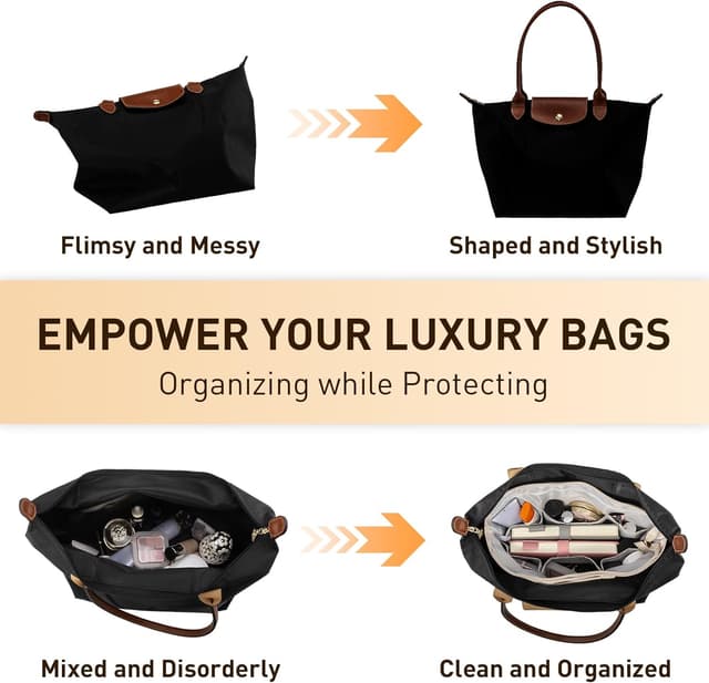 Detalle de HYEPNED Bag Organiser Insert for Longchamp Le Pliage Large tote with zipper and 15 pockets