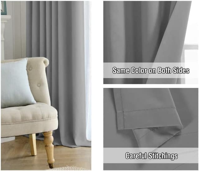 Detalle 2 de BellaHills Blackout Thermal Insulated Pencil Pleat Curtains (Grey) – 2 Panels, 46 x 54 Inch