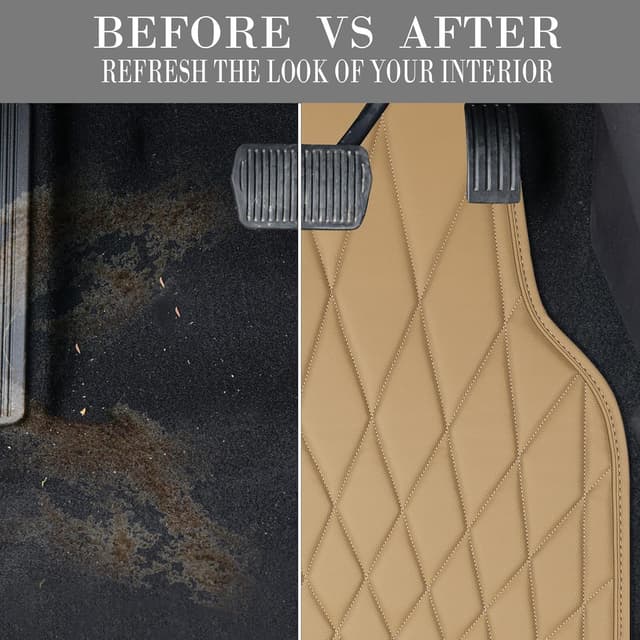 Detalle 2 de CAR PASS Luxury Faux Leather Floor Mats (Waterproof, Anti-Slip) — Universal Fit Full Set, 4-Piece Beige