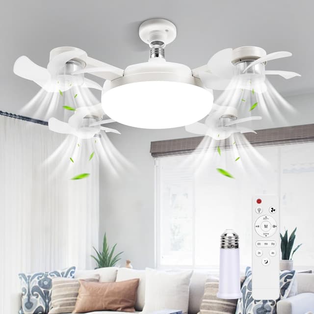 Detalle de BomKra Ceiling Fan with Lights and Remote (3 Heads Drone Blade) – LED light fan with dimming and 3 speeds