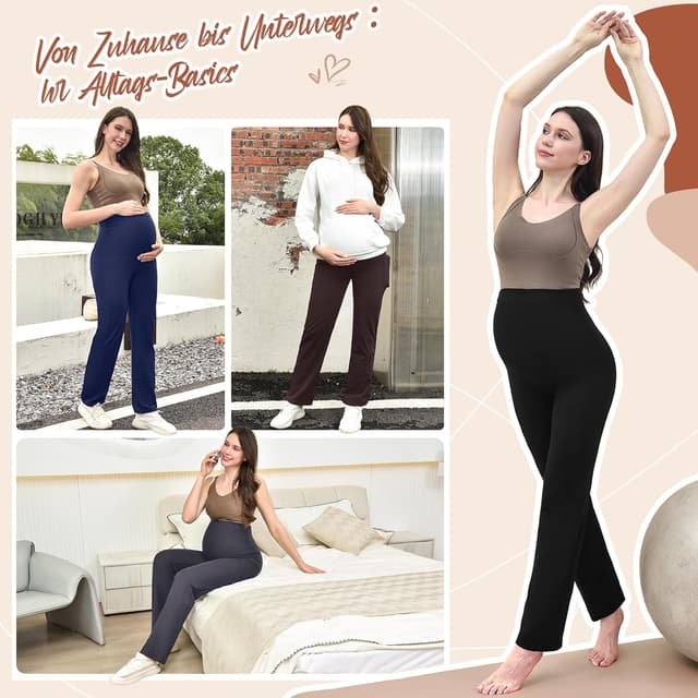 Detalle de Walifrey Umstandshose Damen Weites Bein mit Taschen – bequeme Schwangerschaftsmode mit stützendem Bund