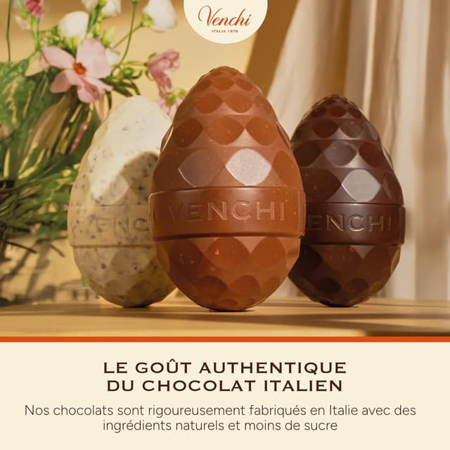 Thumbnail 6 de Venchi Œuf au chocolat noir salé 150 g (éclats de caramel salé) avec surprise, collection de Pâques