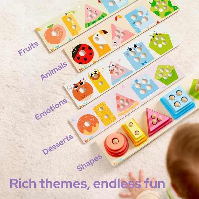 Detalle de lalalark Montessori wooden sorting & stacking toy set for 1–3 year olds