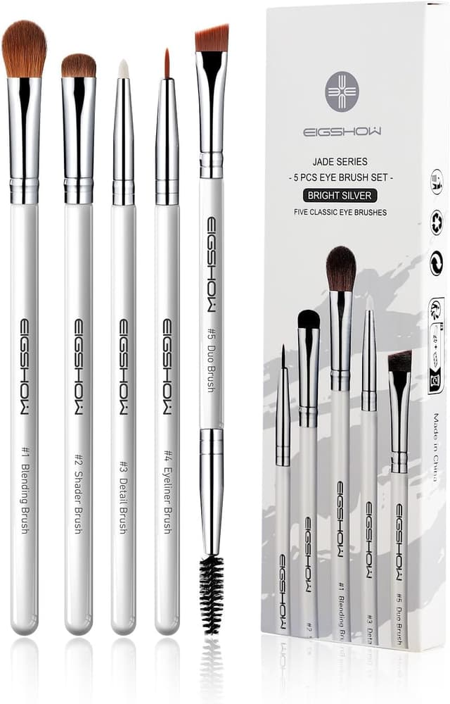 Detalle de EIGSHOW set di 5 pennelli per trucco occhi con eyeliner e sopracciglia (bianco)