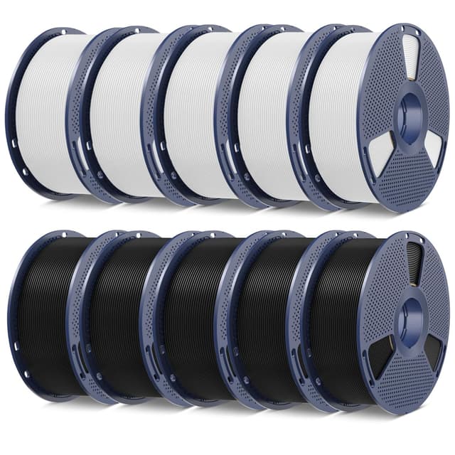 Detalle de SUNLU 10KG PLA+ 3D Printer Filament (1.75mm) – Black 5 + White 5 spools