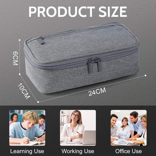 Detalle de Gigmeta Federmäppchen mit 5 Fächern (große Kapazität) – großer Pencil Case für bis zu 80 Stifte, Grau