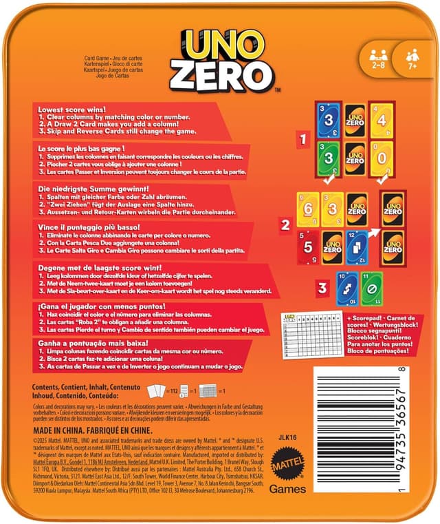 Detalle 1 de Mattel Games UNO Zero JLK16, juego de cartas 2–8 jugadores 🎲