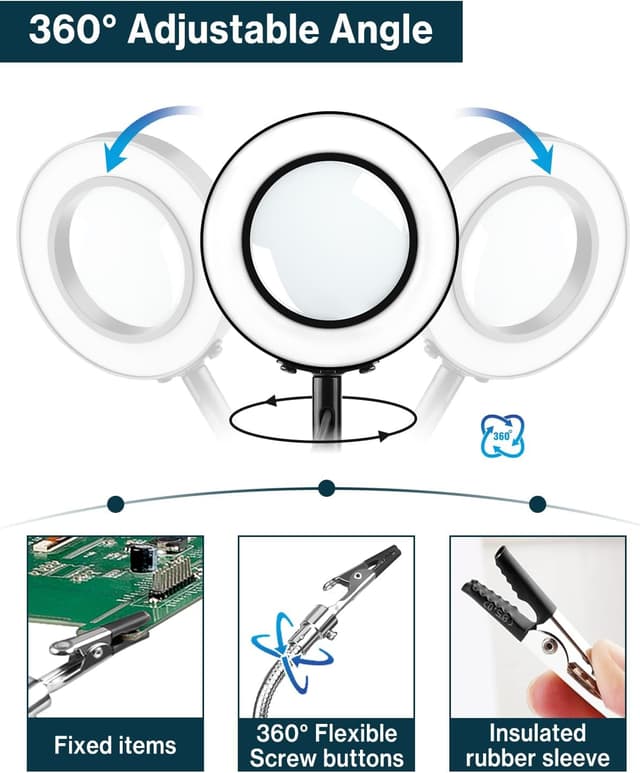 Detalle de Lytool Troisième main à souder avec lampe loupe 3X LED à intensité variable et 4 bras support