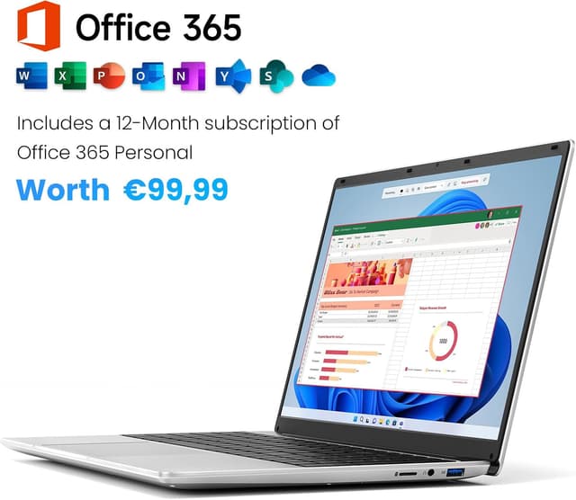 Detalle de jumper 2026 Laptop 15,6 Zoll (FHD) mit 12 GB RAM, 512 GB SSD und Office 365