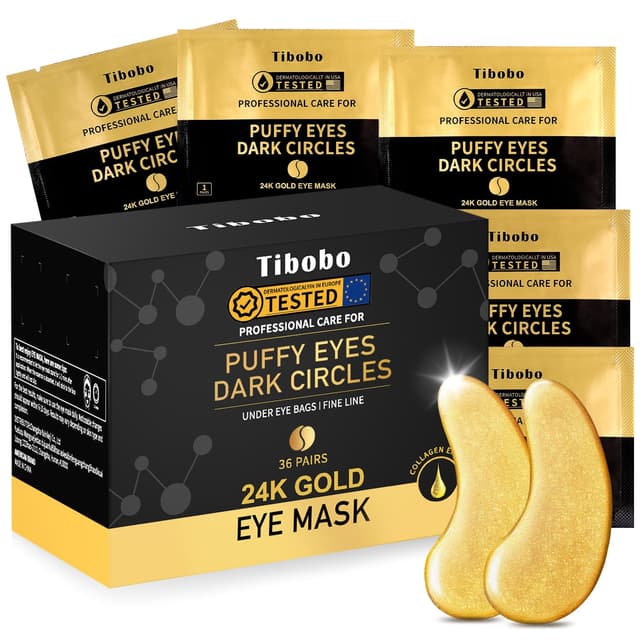 Detalle de Tibobo 24K Gold Augenpads – 36 Paar Gel-Eye-Patches mit Hyaluron & Collagen