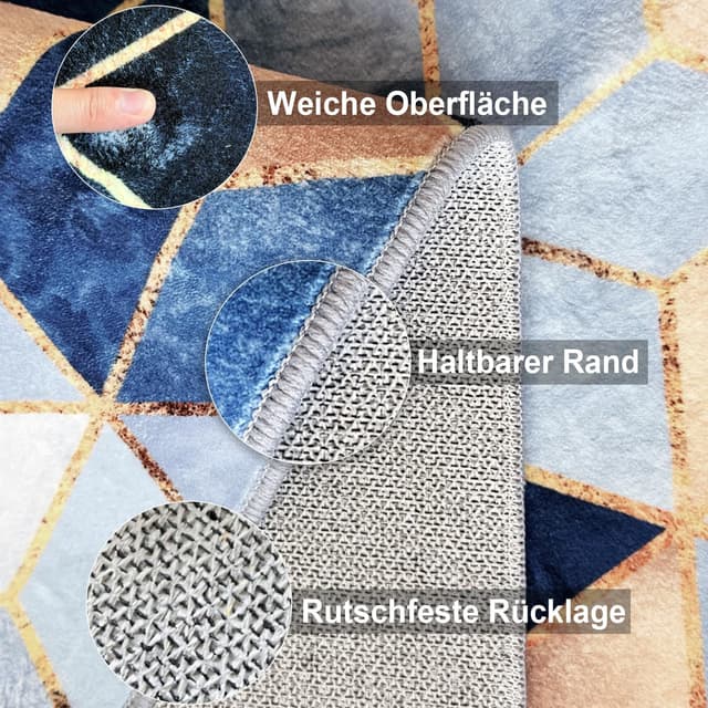 Detalle de WTHYGB Teppichläufer für Flur & Küche (geometrische Raute), rutschfest, waschbar, 80 x 150 cm
