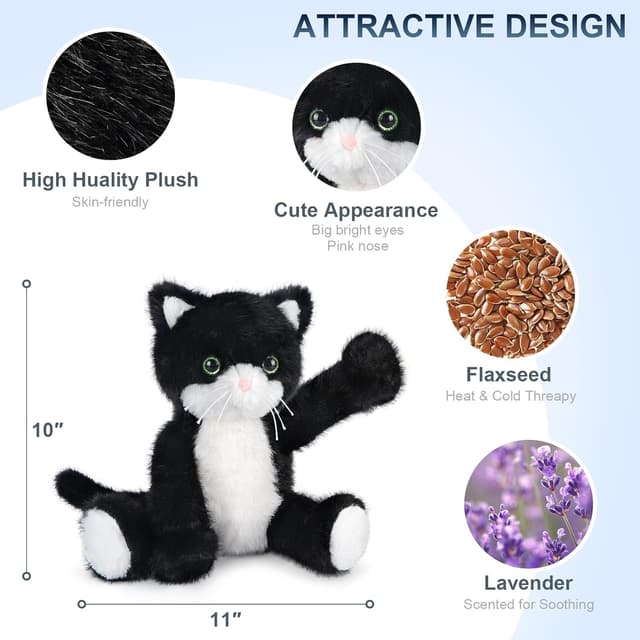 Detalle 2 de SuzziPals Heated Black & White Cat Plush with Lavender