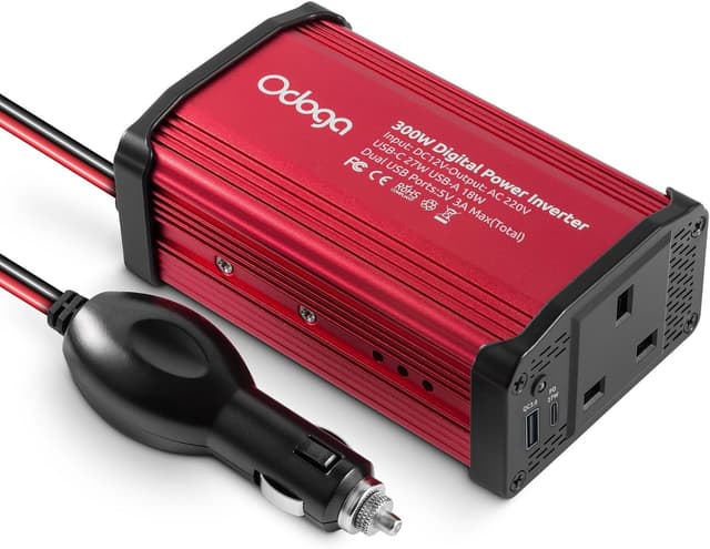 Detalle de Odoga 300W Car Power Inverter (12V to 240V) with USB-A & USB-C 3A Charging Ports