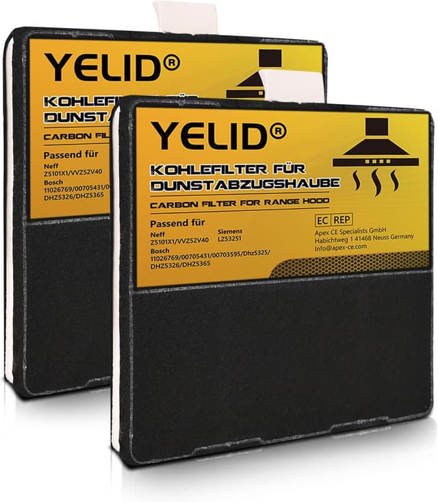 Detalle de 2 Aktivkohlefilter für Dunstabzugshauben (Kompatibel u. a. Bosch DHZ5325, Siemens LZ53251, Neff Z5101X1) – Ersatzset mit Geruchsfilter
