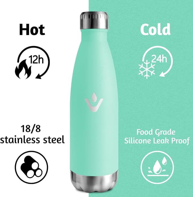 Detalle 2 de Motswedi borraccia termica bambini 500 ml in acciaio inox 18/8 doppia parete, blu verde