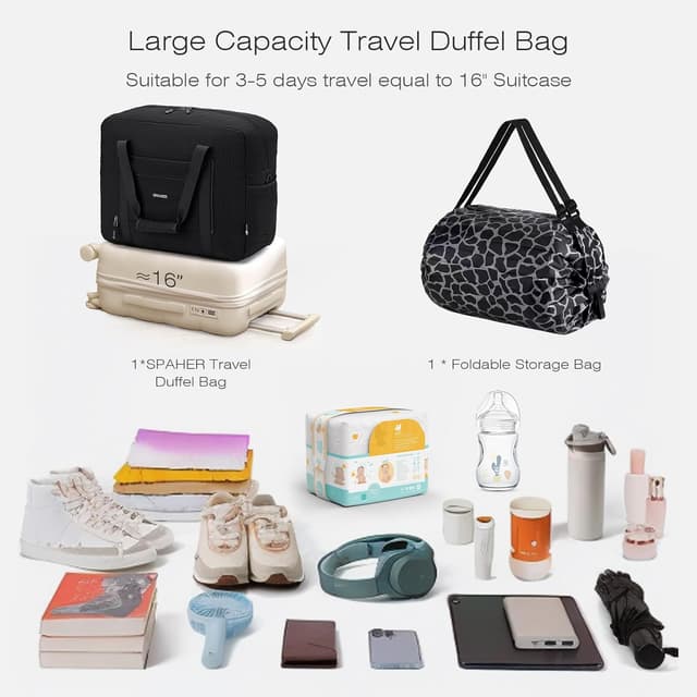 Detalle de SPAHER Easyjet 45x36x20 Borsone da viaggio 30L impermeabile pieghevole con tasche e scomparto separa asciutto/bagnato