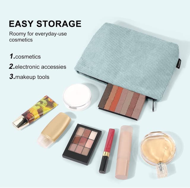 Detalle de MAANGE Make-up Tasche – kleine Schminktasche aus Cord mit Metall-Reißverschluss (rot)