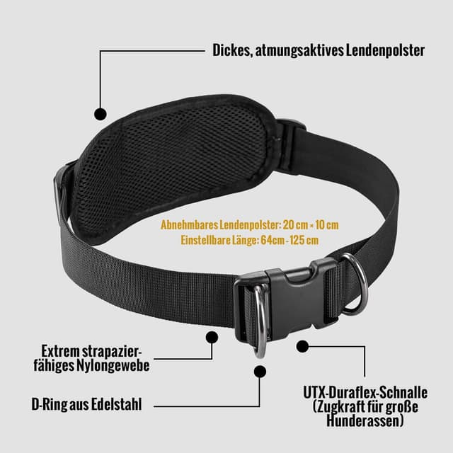 Detalle de OneTigris laisse de jogging pour chien avec ceinture rembourrée, poche poitrine et double poignée (3 en 1)