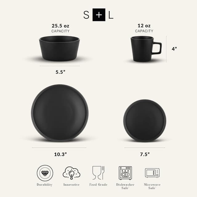 Detalle 2 de Stone Lain Celina 32-Piece Stoneware Dinnerware Set (Matte Black) — Service for 8