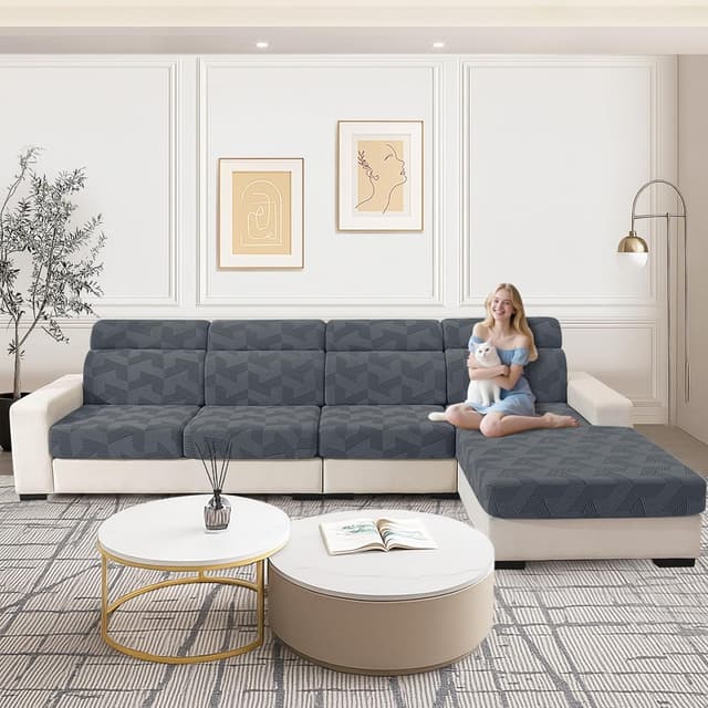 Thumbnail 6 de CYCMACO Copriseduta ed copricuscini elasticizzati per divano con sedili separati, 3 posti, grigio chiaro