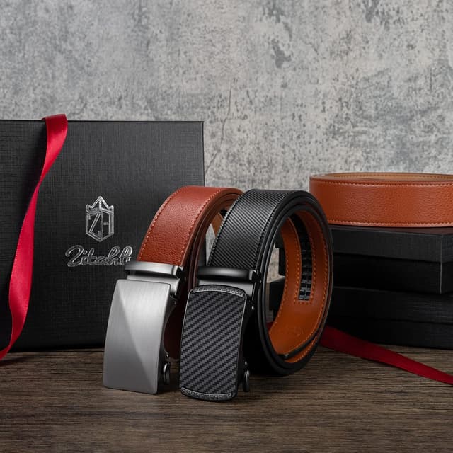 Detalle de Zitahli Men’s Ratchet Belt (2-Pack) Leather Belts with Trim-to-Fit Buckles