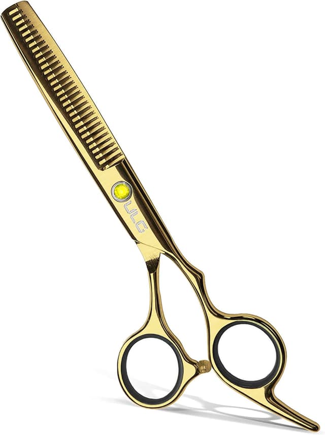 Detalle de Effilierschere zum Schneiden von Zähnen (440C japanischer Edelstahl), 16,5 cm, goldfarben – mit abnehmbarem Fingerring