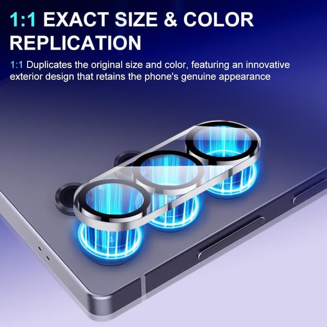 Detalle de OFFCUP 3 Set protezione obiettivo fotocamera per Samsung Galaxy S25 Plus (vetro 9H) – bianco