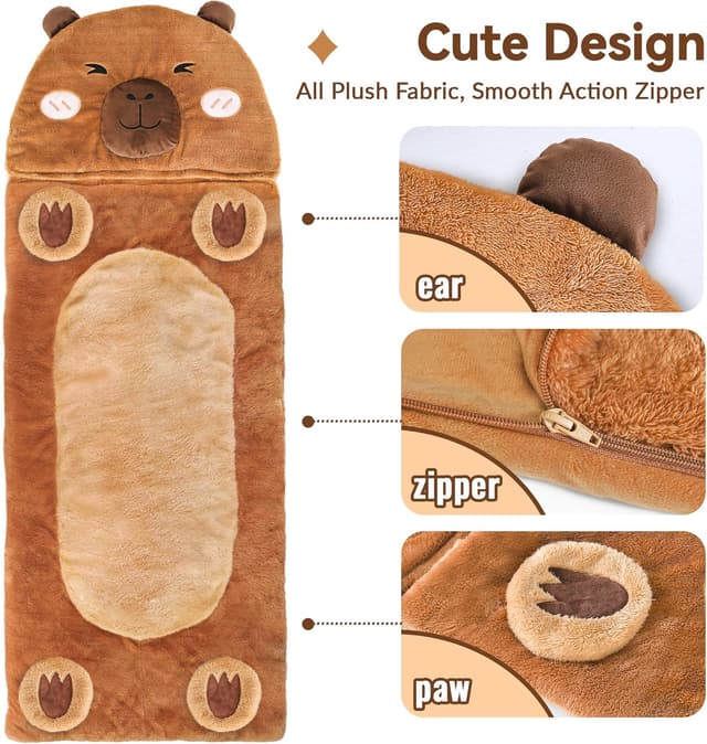 Thumbnail 4 de iPlay, iLearn Kid Sleeping Bag (Plush Capybara Slumber Bag) 2-in-1 Nap Mat & Pillow