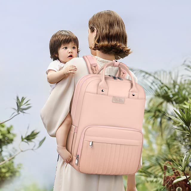 Thumbnail 6 de NEWHEY Baby Changing Bag Backpack with Portable Changing Mat, Waterproof Nappy Bag – Pink