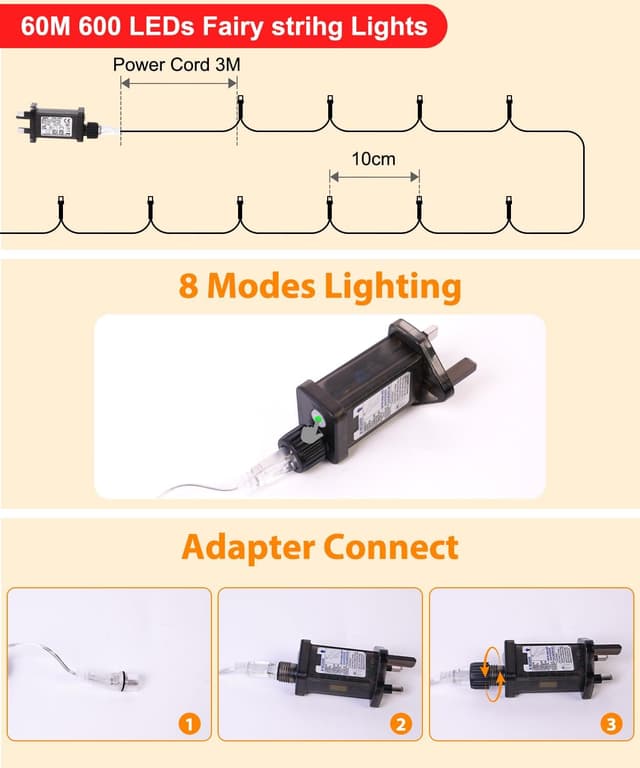 Detalle 1 de 600 Warm White LED fairy lights 60m