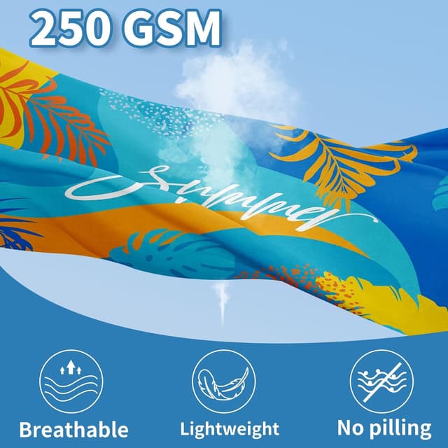 Detalle de Microfibre Beach Towels for Adults 200x90cm (2 Pack) – Extra Large Sand-Free Quick Dry Towels, Gift Boxed, 250 GSM