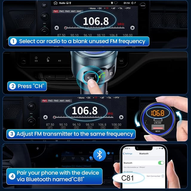 Thumbnail 6 de GizmoVine Car FM Transmitter Bluetooth 5.3
