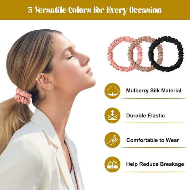 Detalle de 6Pcs Silk Hair Ties Small 22 Momme 100% Mulberry Silk Scrunchies