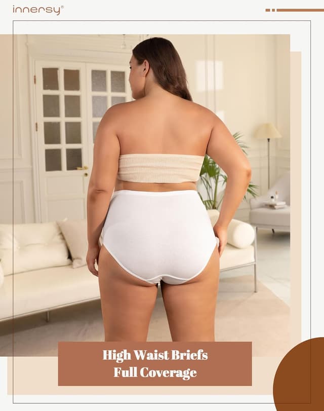 Detalle 2 de INNERSY Women’s Maxi Briefs Cotton Underwear – High Waisted Knickers, Plus Size (Pack of 5)