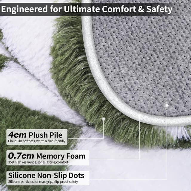 Detalle de FVVRAX Checkered Shaggy Rug 200x300cm in Olive Green & White