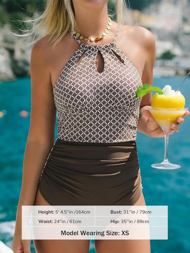 Detalle 2 de CUPSHE maillot de bain une pièce femme avec col haut et contrôle du ventre