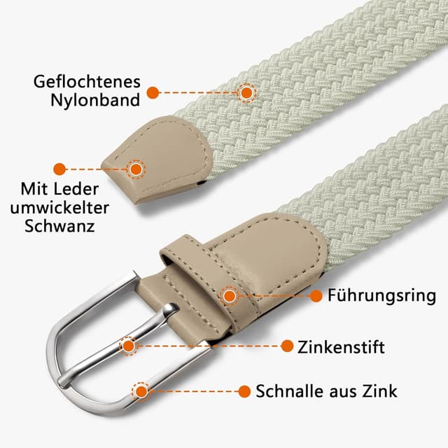 Detalle 2 de TANGCHAO Stretch-Stoffgürtel mit Flechtstruktur – elastisch, verstellbar, 3,3 cm breit