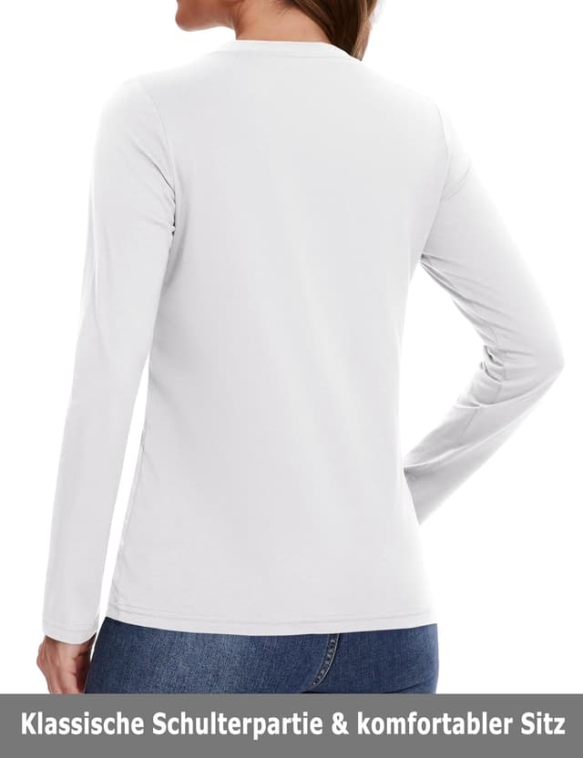Detalle de TACVASEN Langarmshirts für Damen aus Baumwolle mit Rundhalsausschnitt – klassisches Basic für Yoga & Alltag