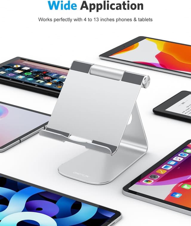 Detalle 2 de OMOTON T1 Adjustable Tablet Stand Holder (Aluminum) for iPad, Samsung Tab & More up to 13 inch, Silver