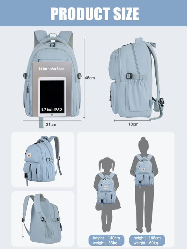 Detalle de Fioretto Lightweight School Backpack for Women – 14-inch laptop rucksack with anti-theft back pocket