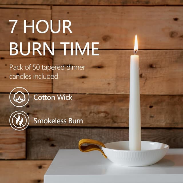 Detalle 2 de Ivory taper dinner candles gift set – dripless 7-hour, unscented (50 pack)