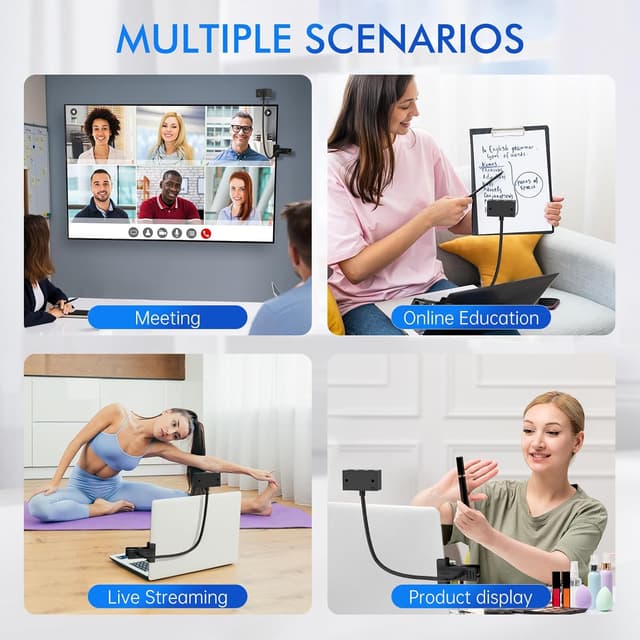 Detalle de Webcam for PC (USB) with Adjustable Gooseneck, 1080P Manual Focus & Noise-Cancelling Mic (Black)