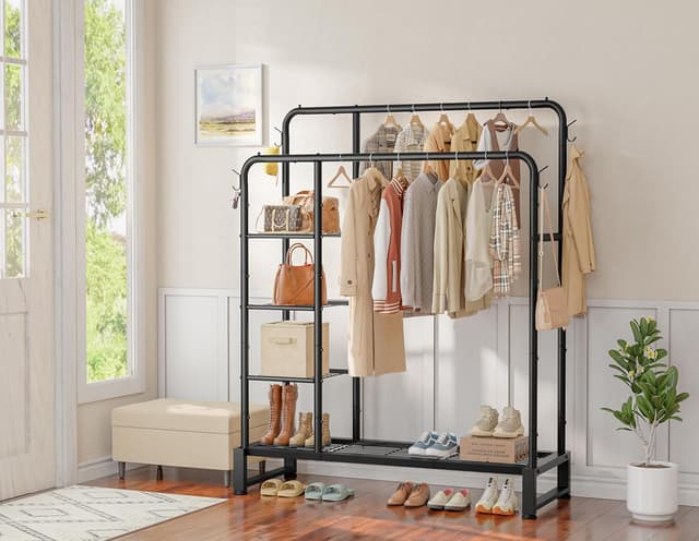 Thumbnail 6 de Double Rods Clothes Rack 4-Tier Organizer