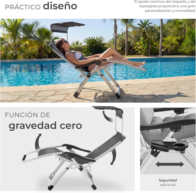 Detalle 2 de tectake Silla tumbona plegable gris 1